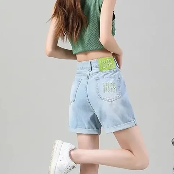 ITOOLIN Women Letter Embroidery Casual Denim Shorts High Waist Loose A-line Jean Shorts Button Up Women Office Trousers Summer - Image 4