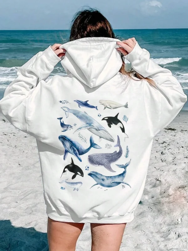 Five pointed star back print women's loose fitting hoodie fleece autumn/winter sweatshirts fashion versatile women's clothing - Image 5