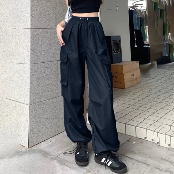 Womens Baggy Cargo Pants Streetwear Hip Hop Joggers Sweatpants Drawstring Casual Loose Womens Cotton Pants Casual With Pockets - Image 3
