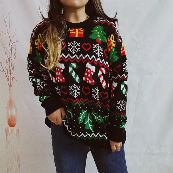 OMCHION Female 2023 New Arrive Christmas Sweater Christmas Socks Snowflake Knitwear,women Causal Loose Pullover Cheap Clothing - Image 2