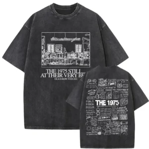 Washed Vintage The 1975 Still At Their Very Best Uk Europe Tour Print Tshirt Men Women Hip Hop Gothic Rock Oversized T Shirts