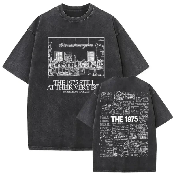 Washed Vintage The 1975 Still At Their Very Best Uk Europe Tour Print Tshirt Men Women Hip Hop Gothic Rock Oversized T Shirts