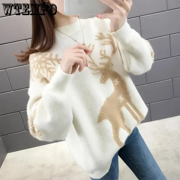 WTEMPO Christmas Loose Knitted Sweaters For Women Pullover Autumn Winter Warm Casual Knitwear All Match Soft T-shirts Female - Image 6