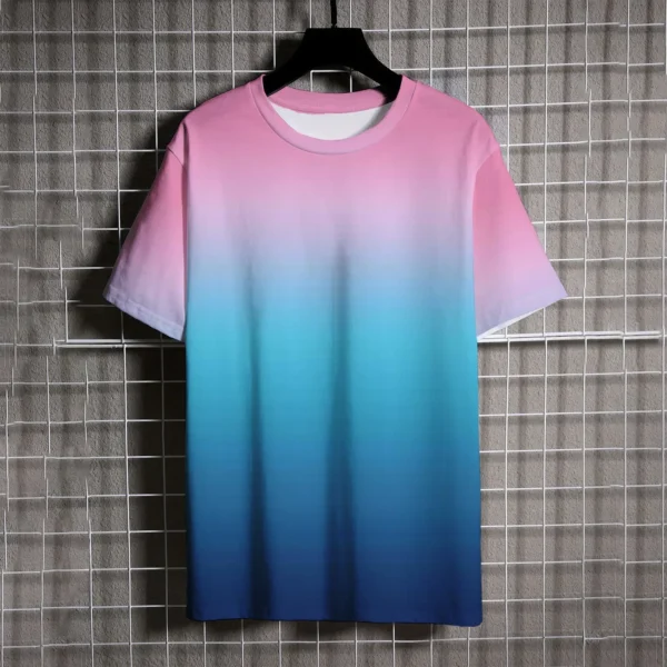 Casual Crew Neck Men's T-shirts Black and White Gradient Print Men's Short Sleeve Tee Tops Oversized T-shirt Tshirt Clothing Man - Image 2