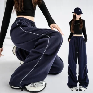 Casual sports pants, sweatpants, 2024 autumn and winter new item, luminous strip, versatile, slimming and wide leg casual pants