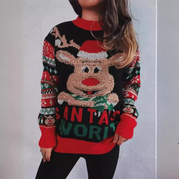 OMCHION Jersey Mujer 2024 New Chic Knitwear Fall And Winter Cartoon Reindeer Flocking Sweater Thick Gothic Clothes Pullover - Image 2