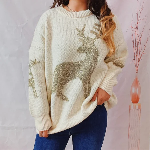 2024 New Winter Christmas Sweater Women's Deer Printed Crewneck Pullover Sweater Casual Soft Warm Sweater Female Knitwear Tops - Image 3