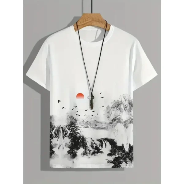 2024 New Men's Landscape 3D Print Short Sleeve T-Shirt Casual and Comfortable Summer Tops Oversize Breathable Tee Clothes