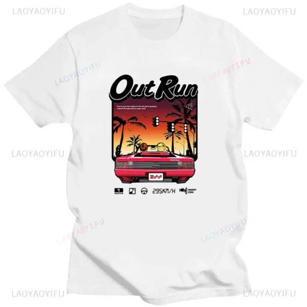Japanese Arcade Racing Video Game Out Run T Shirt Men Cotton Short Sleeve Vintage 80s Console Gaming T-shirt OutRun Tshirt - Image 4