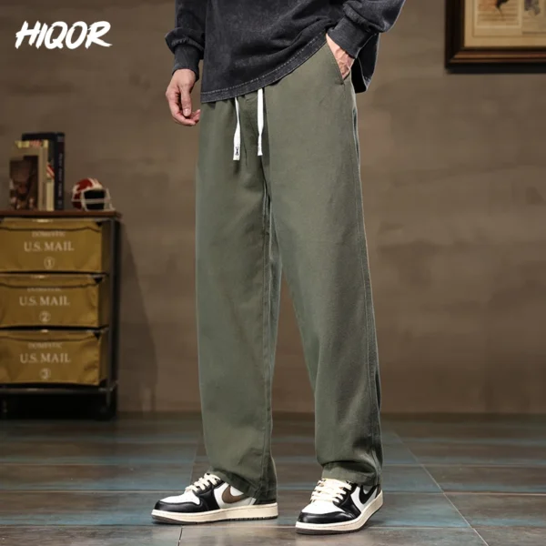 HIQOR Men Casual Pants Fashion Jogger Pant Loose Straight Wide Leg Trousers Cotton Vintage Cargo Pants Man Solid Streetwear Men - Image 3
