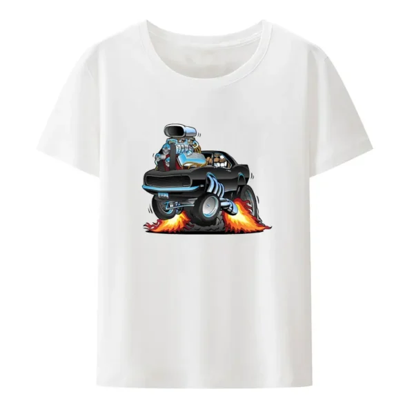 Classic Hot Rod Fifties Style Gasser Drag Racing Muscle Car Red Hot Flames Print T Shirt Funny Trend Cartoon Hipster Streetwear - Image 6