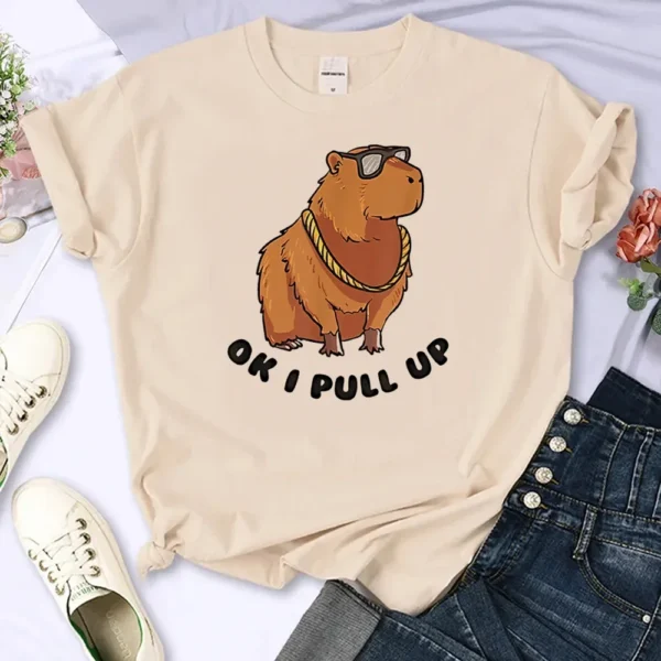Capybara T Shirt Women Streetwear Comic Manga Top Japanese Clothes Women's T-shirt Fashion Casual Summer Top 2024 New Harajuku - Image 3