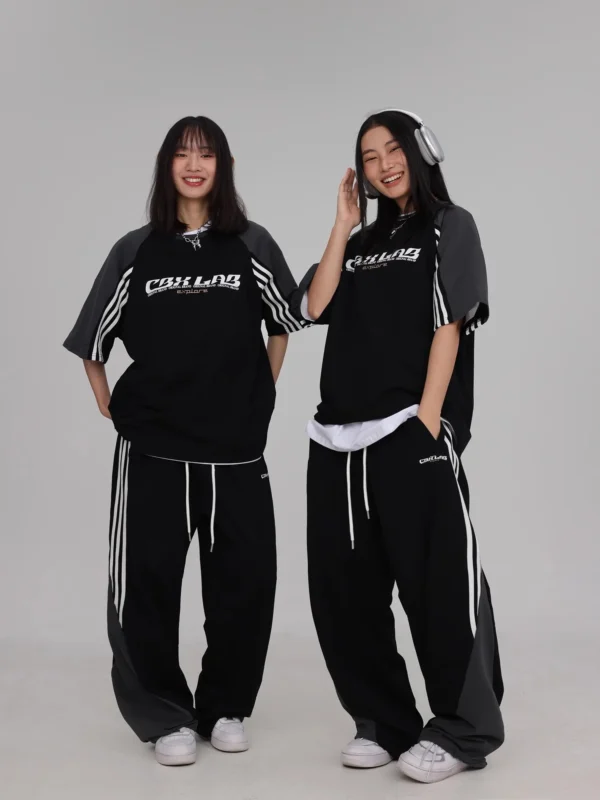 CBXLAB Street Dance Women's Black and Gray Splicing Hip-Hop Suit Female Jazz Dance Sports Pants Dance Street Loose T-shirt - Image 5
