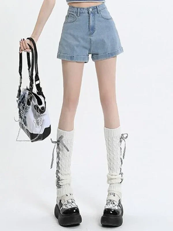2024 Summer Women's High Waist Denim Shorts Casual Aesthetic Clothes Plus Size Y2k Pants Streetwear Button Wide Leg Short Jeans - Image 4