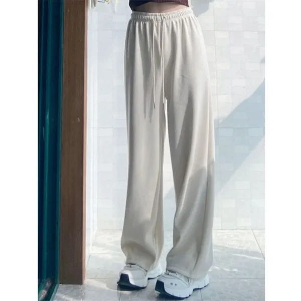 Autumn Winter Thick White All-match High Waist Straight Trousers Corduroy Casual Drawstring Loose Womens Wide Leg Sports Pants - Image 4