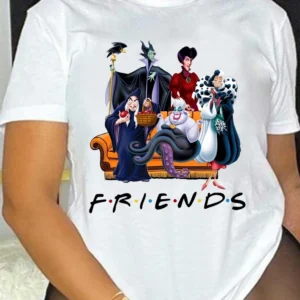 Disney Villains Women's T-Shirts Tops Tees Cotton Short Sleeve Black T-shirt Clothes for Women Y2k Streetwear Summer Woman 2024