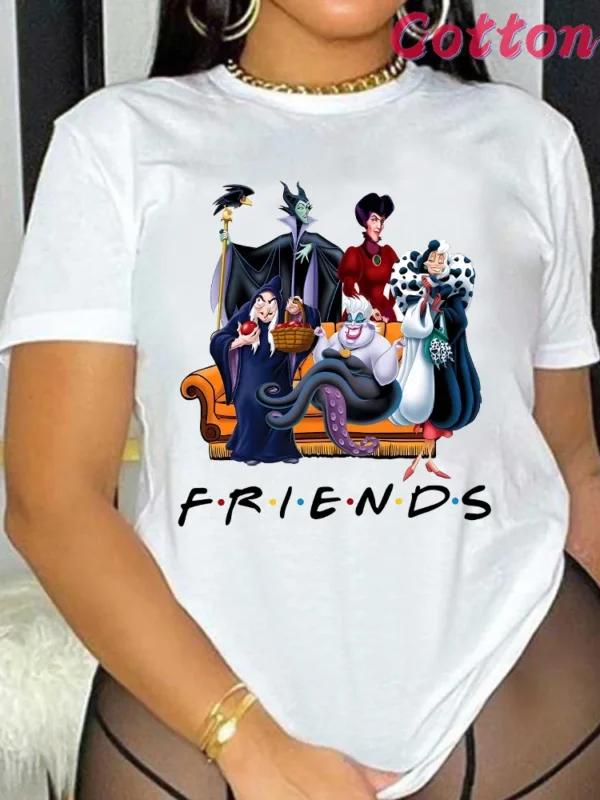 Disney Villains Women's T-Shirts Tops Tees Cotton Short Sleeve Black T-shirt Clothes for Women Y2k Streetwear Summer Woman 2024