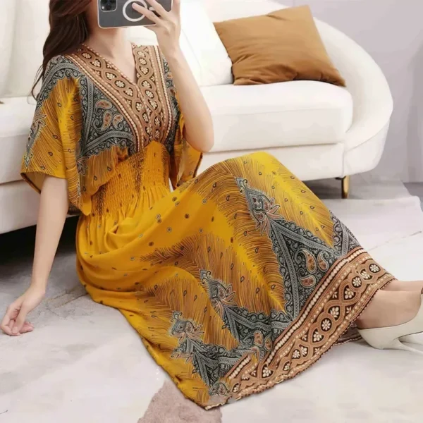 Vestidos Robe Maxi Long Dress Women Summer Indian Clothes Bohemian Cotton Linen Floral Short Sleeve Korean Style Casual - Image 4