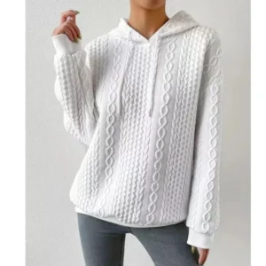 Women's Knitted Sweatshirt Hooded Plus Size Jacquard Lace Up Long Sleeved Sweatshirt Autumn Winter Fashionable Simple Clothing