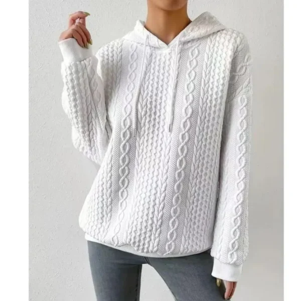 Women's Knitted Sweatshirt Hooded Plus Size Jacquard Lace Up Long Sleeved Sweatshirt Autumn Winter Fashionable Simple Clothing
