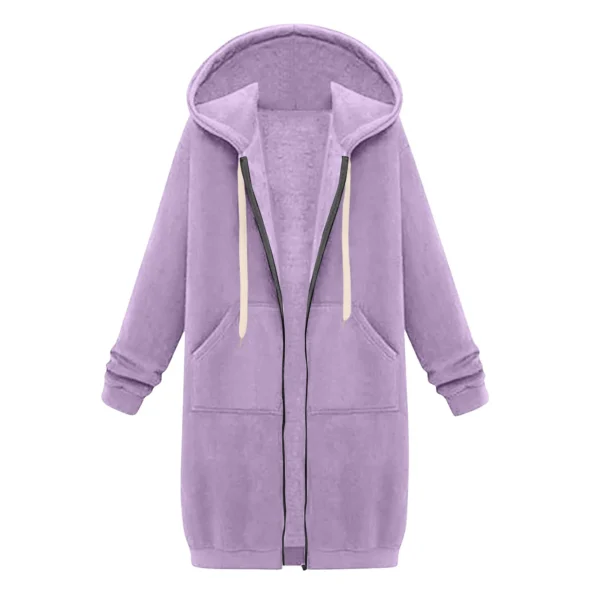 2024 New Women's Zip Up Hoodies Oversized Fleece Long Tunic Sweatshirts Casual Long Sleeve Fall Hoodie Pockets Solid Coat - Image 5