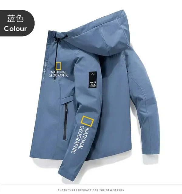 New men's zippered hooded jacket, high-quality polyester windproof outdoor adventure hiking jacket, new autumn and winter clothi - Image 3
