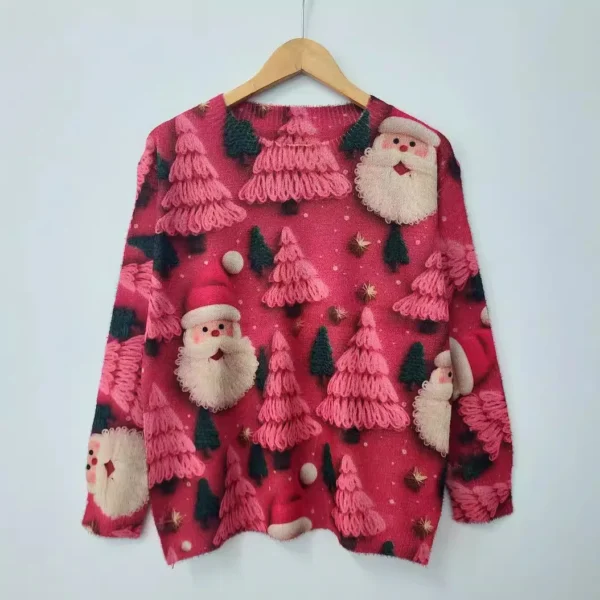 2024 New Autumn And Winter Fashionable And Cute Christmas All-over Printed Round Neck Mink Fur Printed Sweater - Image 3