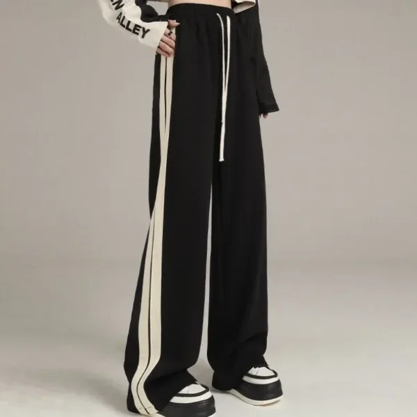 Casual Wide Leg Pants for Women Autumn Winter New Plush Thick Side Stripe Loose Fitting Black Versatile Floor Mop Trousers Trend - Image 5
