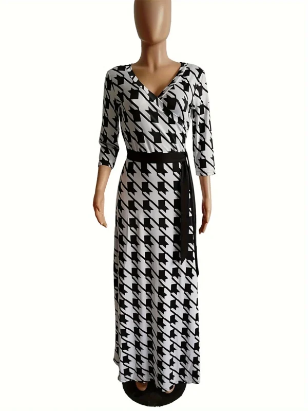 Women Sexy Bodycon Beach Bohemian Maxi Splicing Floral Print Dress for Women Casual Summer Sundress V-Neck 3/4 Sleeve - Image 3