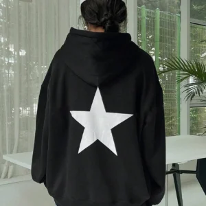 Five pointed star back print women's loose fitting hoodie fleece autumn/winter sweatshirts fashion versatile women's clothing