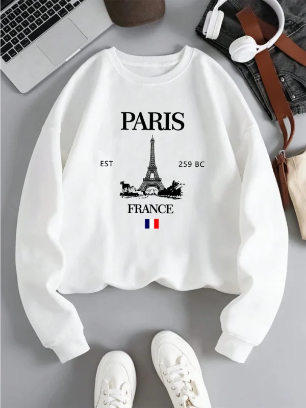 Fashion Womens Hoodie Paris France Eiffel Tower Printing Sweatshirt Warm Fleece Comfortable Pullovers Autumn Female Streetwear - Image 2