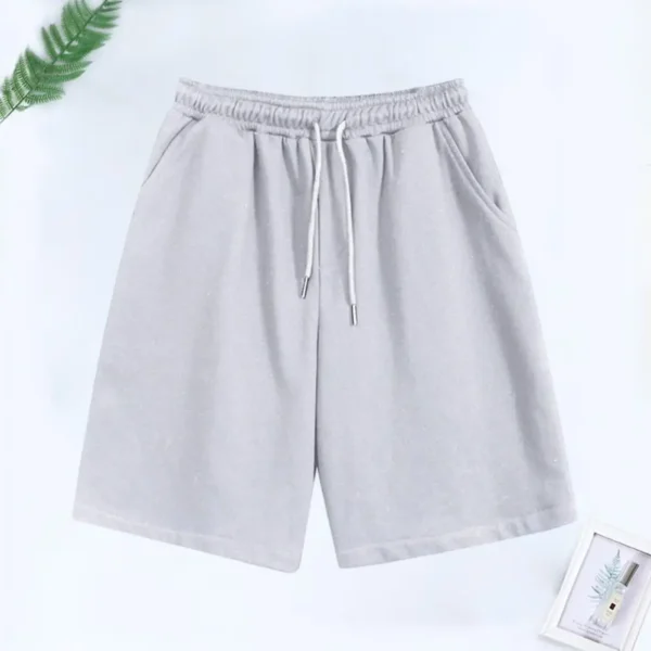 Men Casual Shorts Mid-Rise Elastic Drawstring Shorts Pockets Wide Leg Knee Length Solid Loose Fitness Running Shorts Sportwear - Image 2