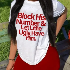 Simple Letter Print T-shirt Casual Crew Neck Short Sleeve Summer T-shirt Women's Clothing Cartoon Casual Top Tees Clothes