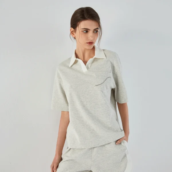 K1607L Lapel Combed Cotton T Shirt For Women Women's T-Shirts Ladies Tshirt Free Shipping bc womens clothing - Image 3