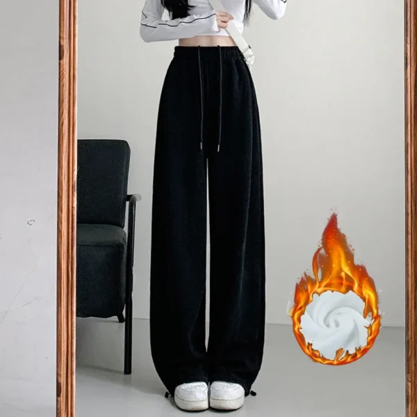 Women Chic Version Straight Leg Wide Leg Pants Lady Loose Elastic High Waisted Trousers Female Fashion Plush Thermal Sweatpants - Image 6