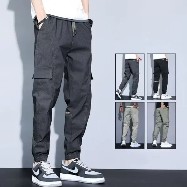 Men Pants Soft Fabric Multi Pockets Elastic Waist Spring Summer Cargo Pants Wear-resistant Jogger Trousers Simple Clothes - Image 2