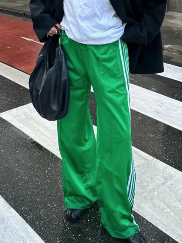 Y2k Pants Women Striped Track Pants Elastic Waist Straight Leg Sweatpants Joggers Wide Leg Side Stripes Pants with Pockets - Image 2