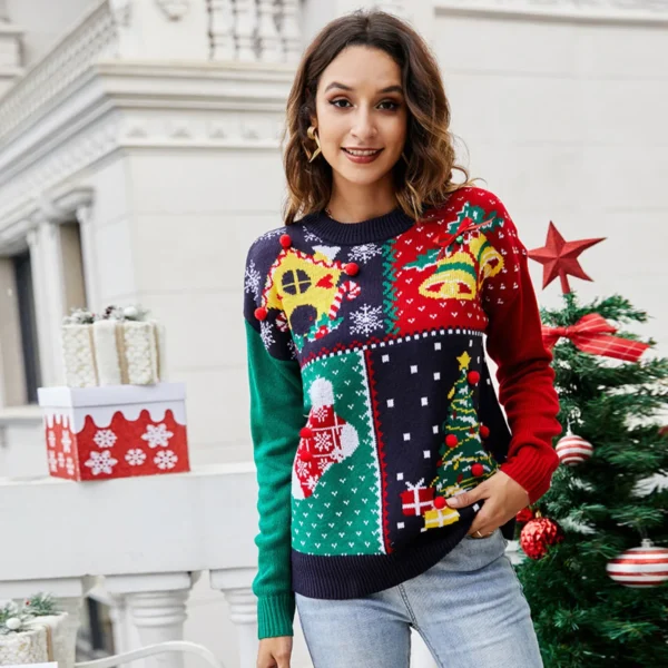 Women Sweaters Cardigan Short Snowflake On Christmas Tree With Bells Knitted Chest Cashmere Sweater Top Ropa En Promocion Mujer - Image 2