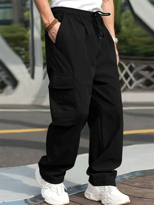 Lente Zomer Mode Casual Pannen Voor Heren Streetwear Effen Kleur Cargo Broek Elastische Taille Wijde Pijpen Heren Joggingbroek