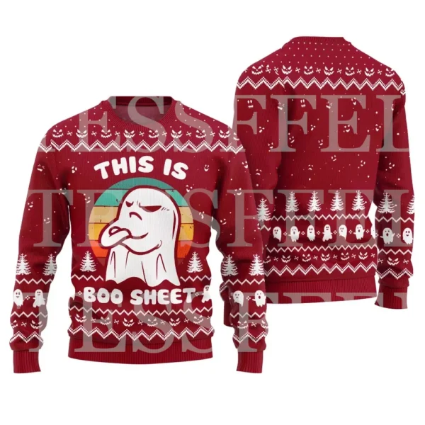 Halloween Dog Cat Bear Cotton Christmas Knitted Ugly Sweater Vintage Winter Pullover Retro Long Sleeve 3DPrint Casual Harajuku B - Image 3