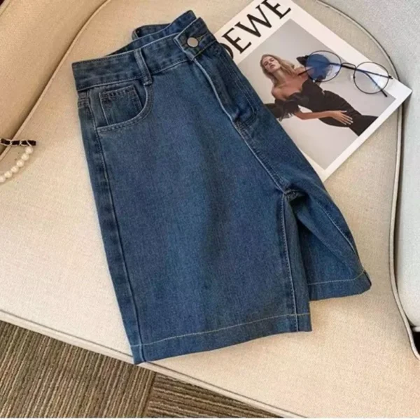 New Vintage Knee-length Spliced Design Fashion Loose Leisure Style Streetwear High Street Cool Teens Women Denim Shorts Solid - Image 5