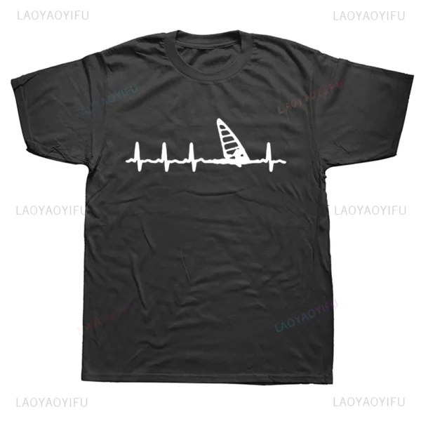 New Arrival Funny Printed Windsurfing Heartbeat Graphic T Shirts Streetwear Short Sleeve Surfing Summer Style Casual Man T-shirt - Image 2