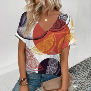 Summer Funny Fruit 3D Print T-shirt Women Streetwear Casual T Shirts Y2k Tops Woman Harajuku V-Neck Tees Oversized Clothing