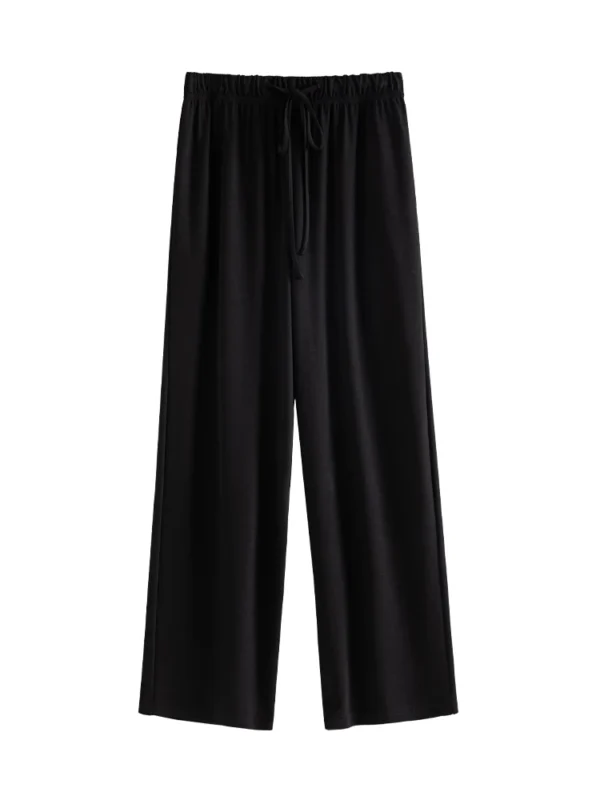 DUSHU Casual Long and Short Code Elastic Waist Design Loose Straight Leg Pants for Women Autumn New All-match Solid Color Pants - Image 4