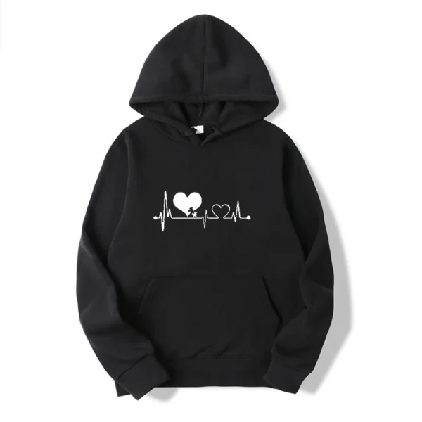 Women's Black White Classic Hoodies Heart Print Hoody Sweatshirt Spring Autumn Long Sleeve Hip Hop Warm Hoody Pullover Top - Image 5
