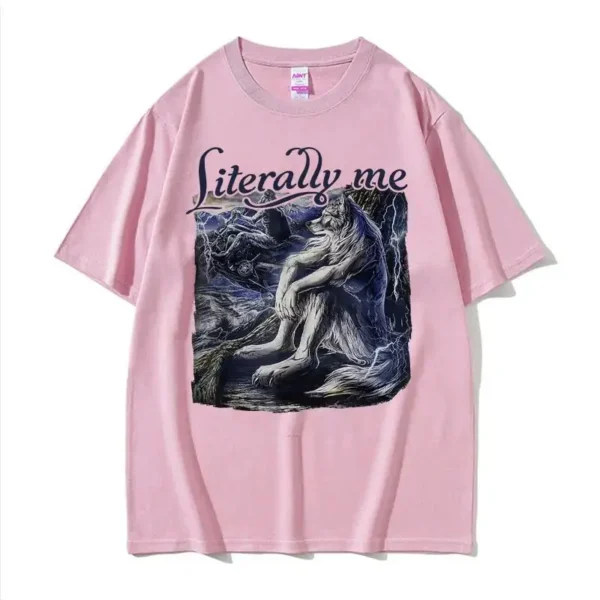 Sitting Wolf Literally Me Funny Meme T Shirt Men Clothing Fashion Retro T Shirts Unisex Casual Cotton Oversized T-shirt Y2k - Image 6