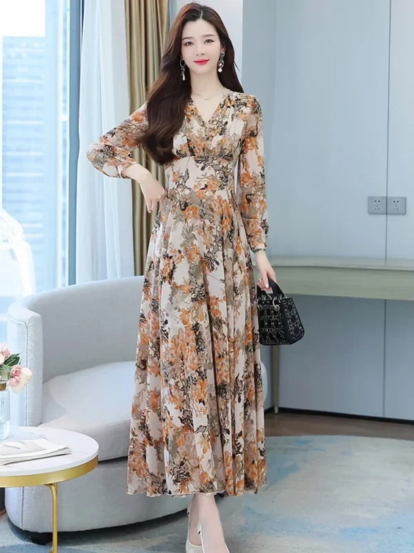 Women Spring Autumn Midi Casual Dress Beach Floral Chiffon Robe Chic Elegant Evening Dresses For Party Korean Fashion 2022 Maxi - Image 4