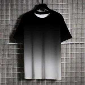 Casual Crew Neck Men's T-shirts Black and White Gradient Print Men's Short Sleeve Tee Tops Oversized T-shirt Tshirt Clothing Man