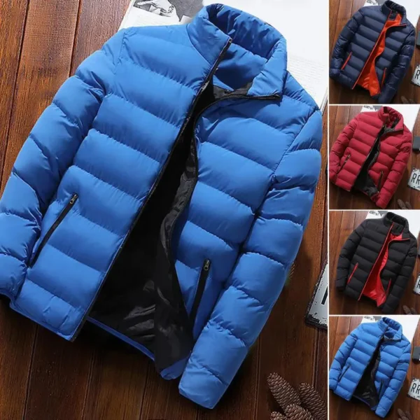 Men's down jacket standing collar long sleeved coatloose thick zippered pocket jacketstreet wear autumn and winter - Image 2