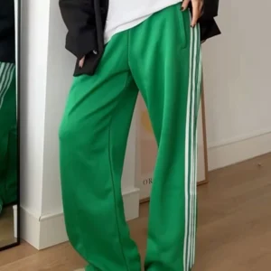 Y2k Pants Women Striped Track Pants Elastic Waist Straight Leg Sweatpants Joggers Wide Leg Side Stripes Pants with Pockets
